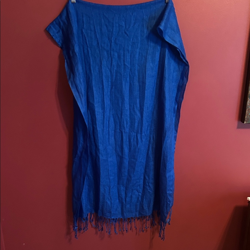 Vibrant Blue Scarf/Shawl with Fringe